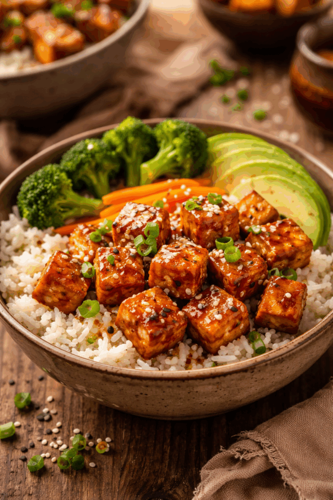 Savory Rice Bowl with Maple Glazed Tofu Bowl