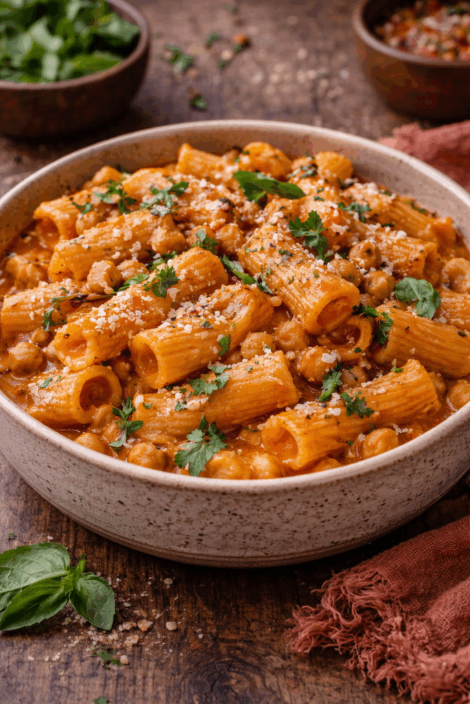 Roasted Red Pepper Pasta with Chickpeas