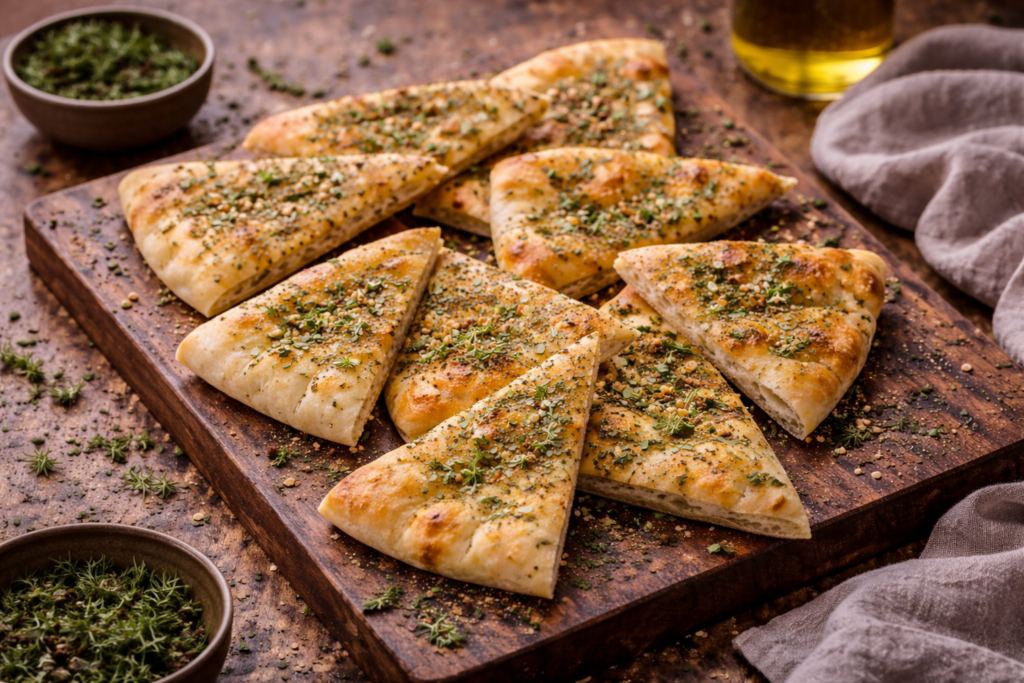 olive oil and herb pita wedges