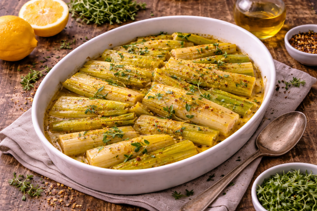 lemon-braised leeks with tarragon