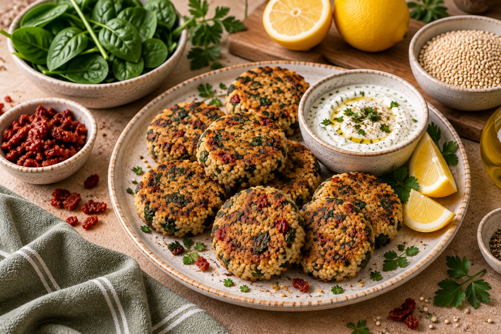 tomato quinoa patties with spinach