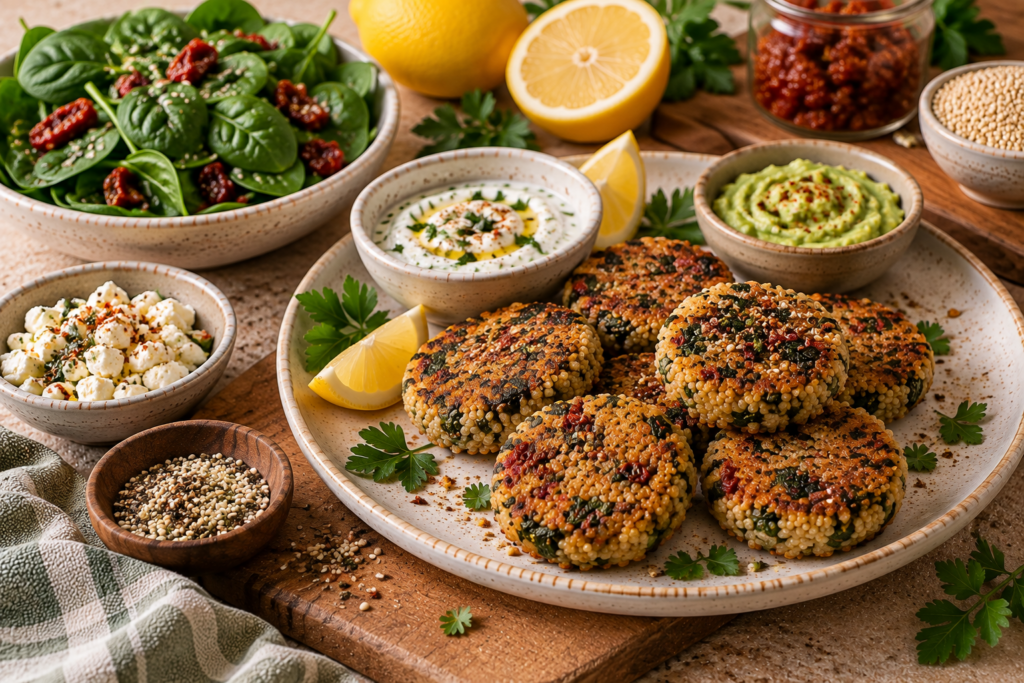 tomato quinoa patties with spinach