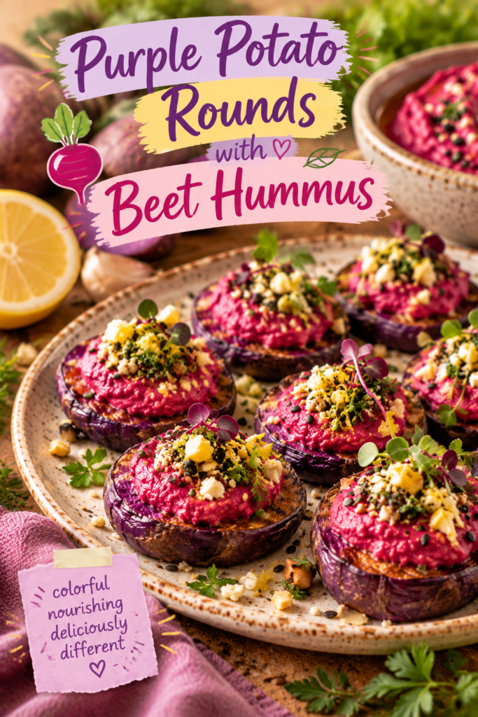 purple potato and beet hummus bites