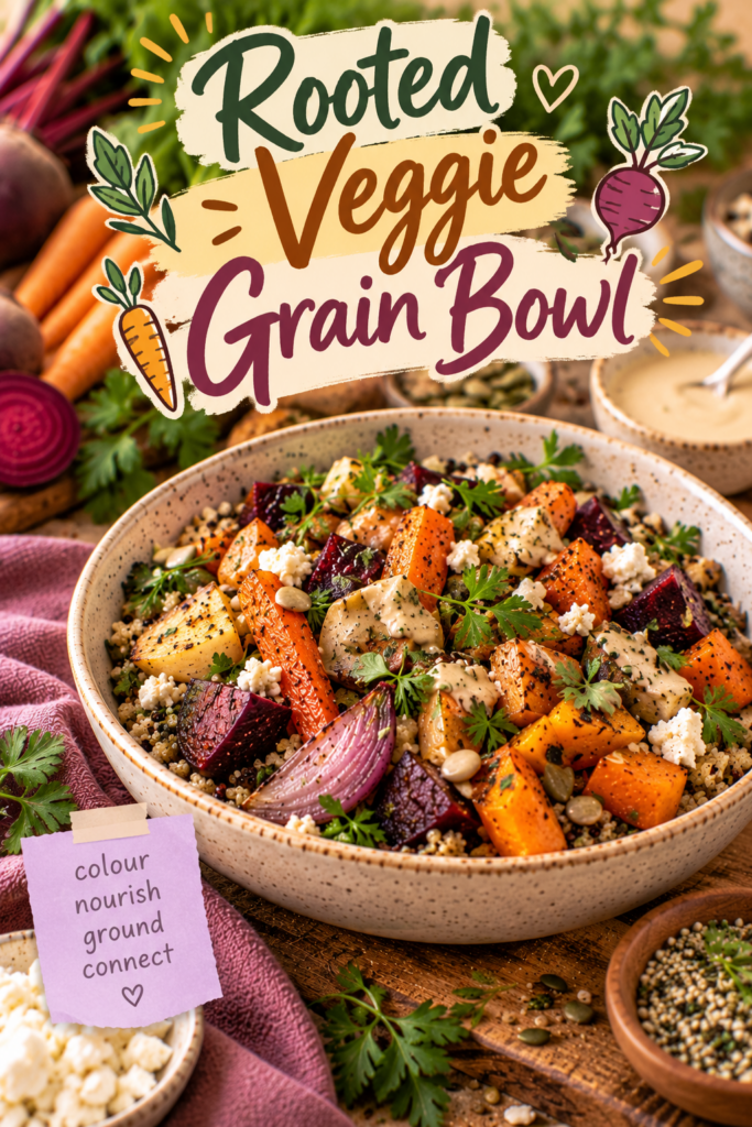 root veggie and grain bowl