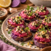 purple potato and beet hummus bites