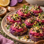 purple potato and beet hummus bites